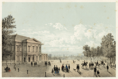 38233 Gezicht op het Vredenburg te Utrecht met de zij- en voorgevel van de stadsschouwburg (Vredenburg D 163).N.B. Het ...